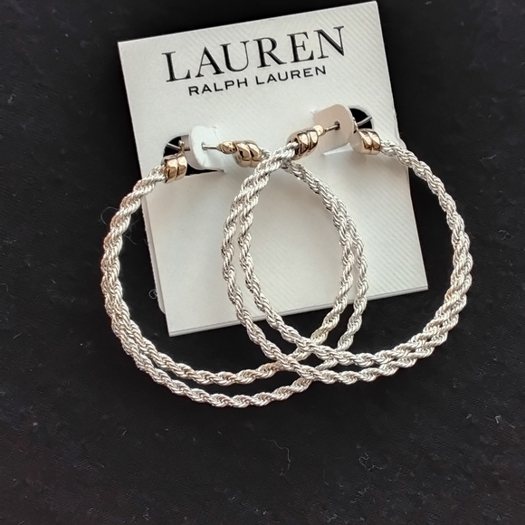 Ralph Lauren Twisted Two Tone Hoop Earrings - Picture 4 of 5